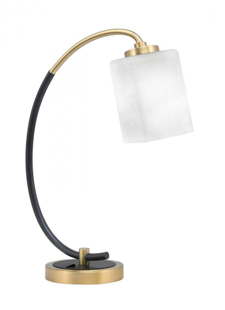 Desk Lamp, Matte Black & New Age Brass Finish, 4" Square White Muslin Glass