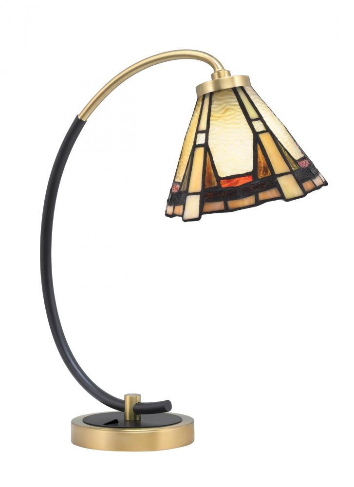 Desk Lamp, Matte Black & New Age Brass Finish, 7" Zion Art Glass