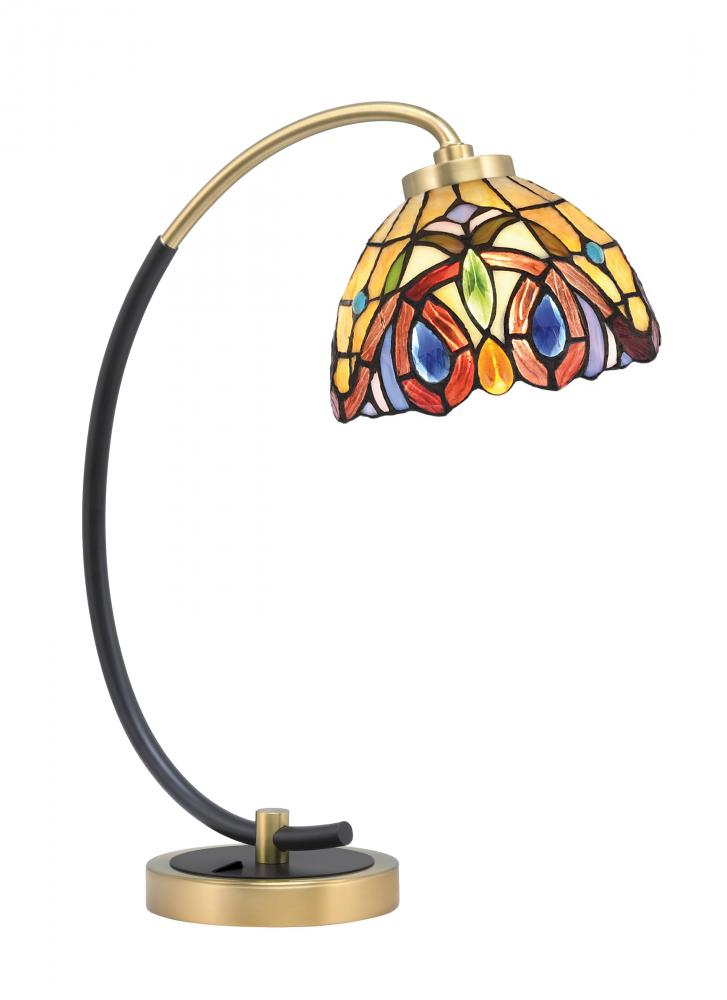 Desk Lamp, Matte Black & New Age Brass Finish, 7" Lynx Art Glass