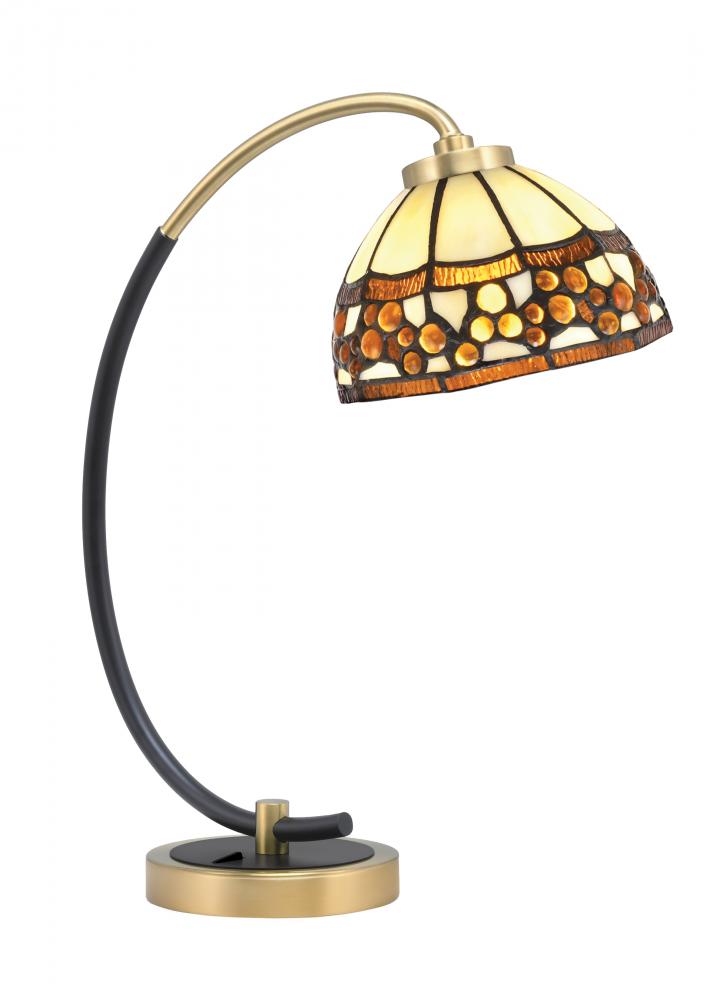 Desk Lamp, Matte Black & New Age Brass Finish, 7" Roman Jewel Art Glass
