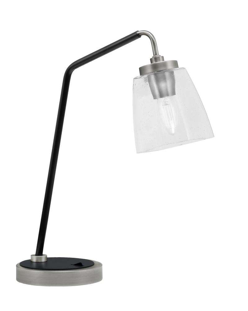 Desk Lamp, Graphite & Matte Black Finish, 4.5" Square Clear Bubble Glass