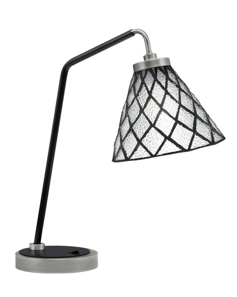 Desk Lamp, Graphite & Matte Black Finish, 7" Diamond Ice Art Glass