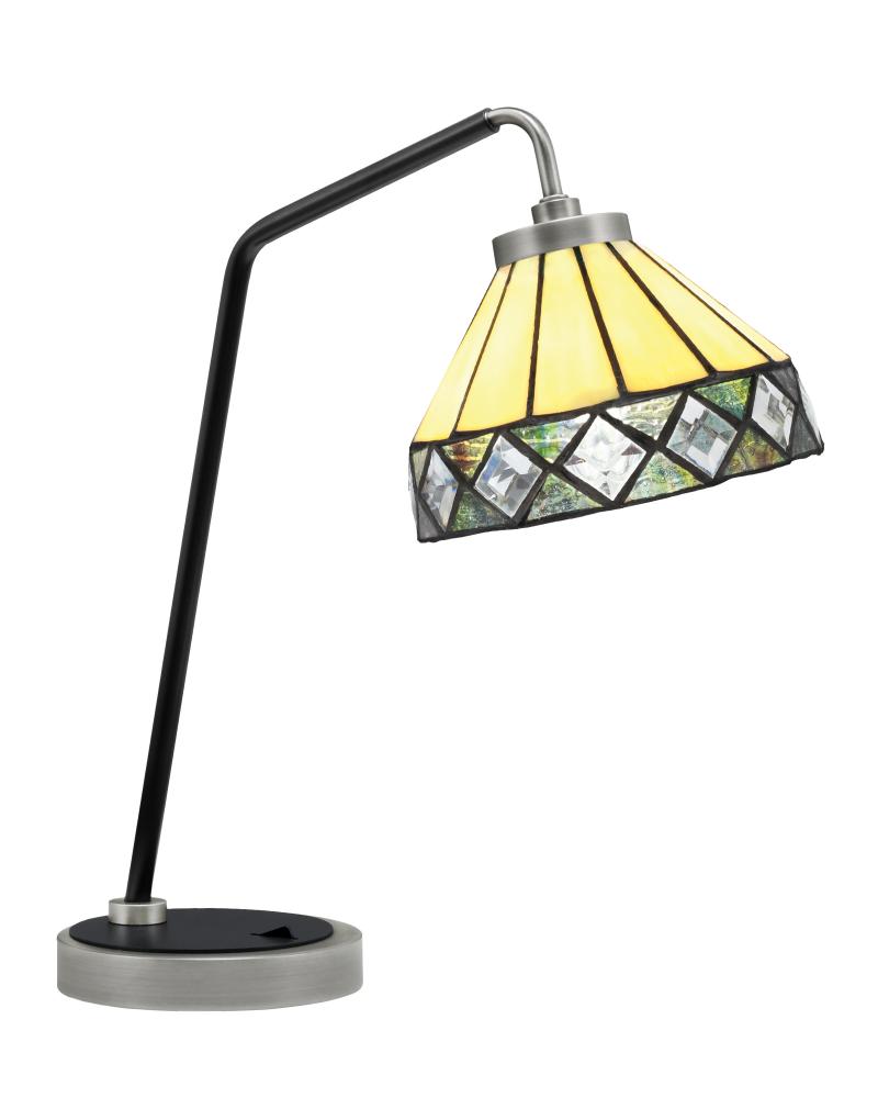 Desk Lamp, Graphite & Matte Black Finish, 7" Diamond Peak Art Glass