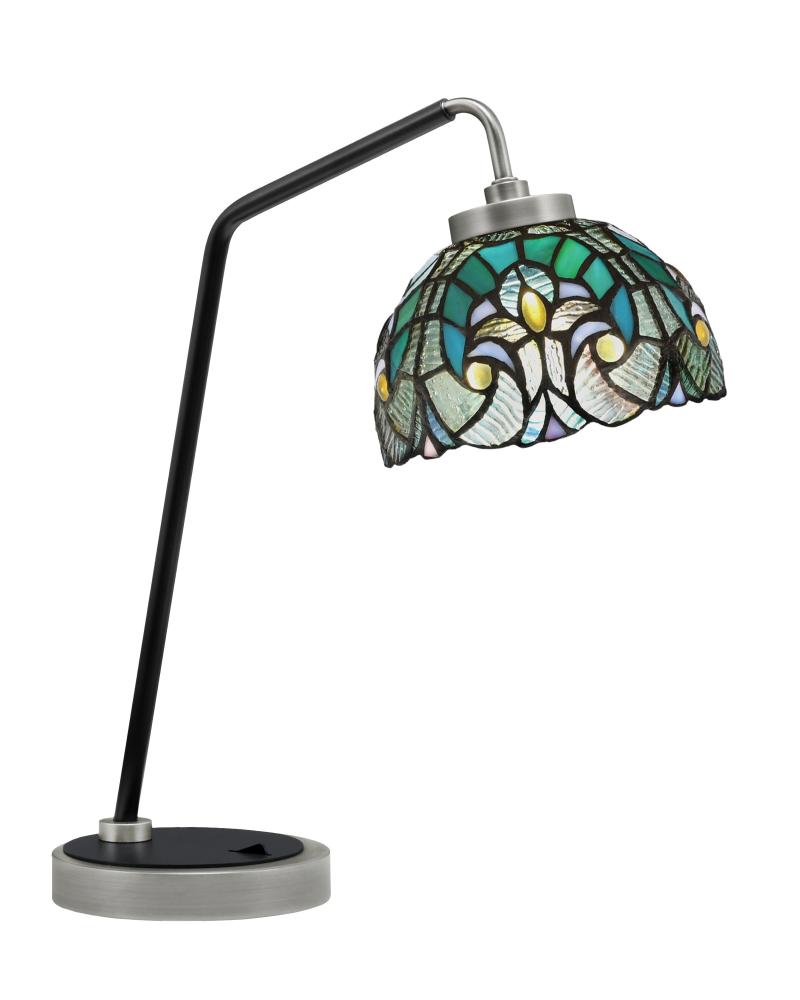 Desk Lamp, Graphite & Matte Black Finish, 7" Turquoise Cypress Art Glass