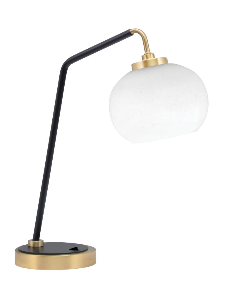 Desk Lamp, Matte Black & New Age Brass Finish, 7" White Muslin Glass