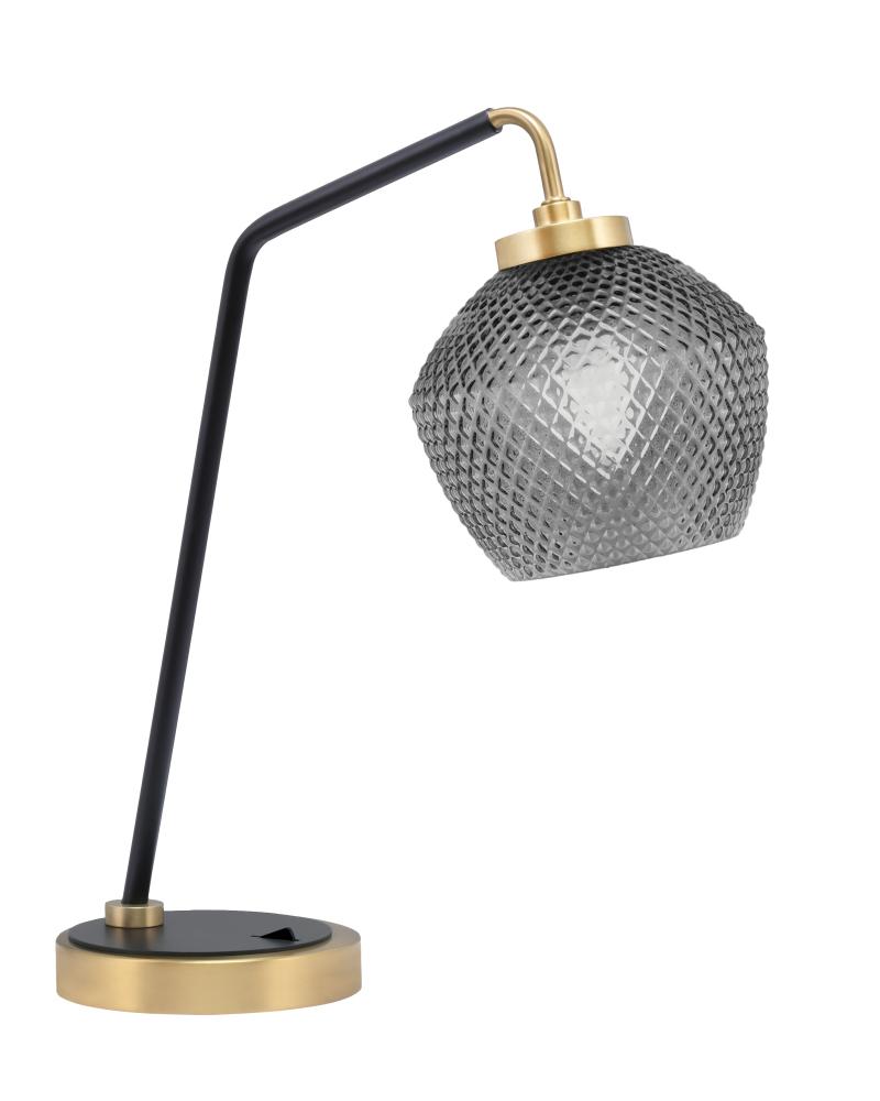 Desk Lamp, Matte Black & New Age Brass Finish, 6" Smoke Textured Glass