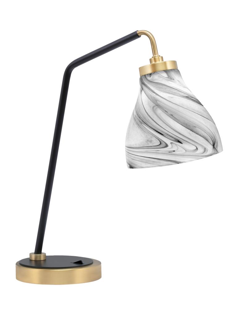Desk Lamp, Matte Black & New Age Brass Finish, 6.25" Onyx Swirl Glass