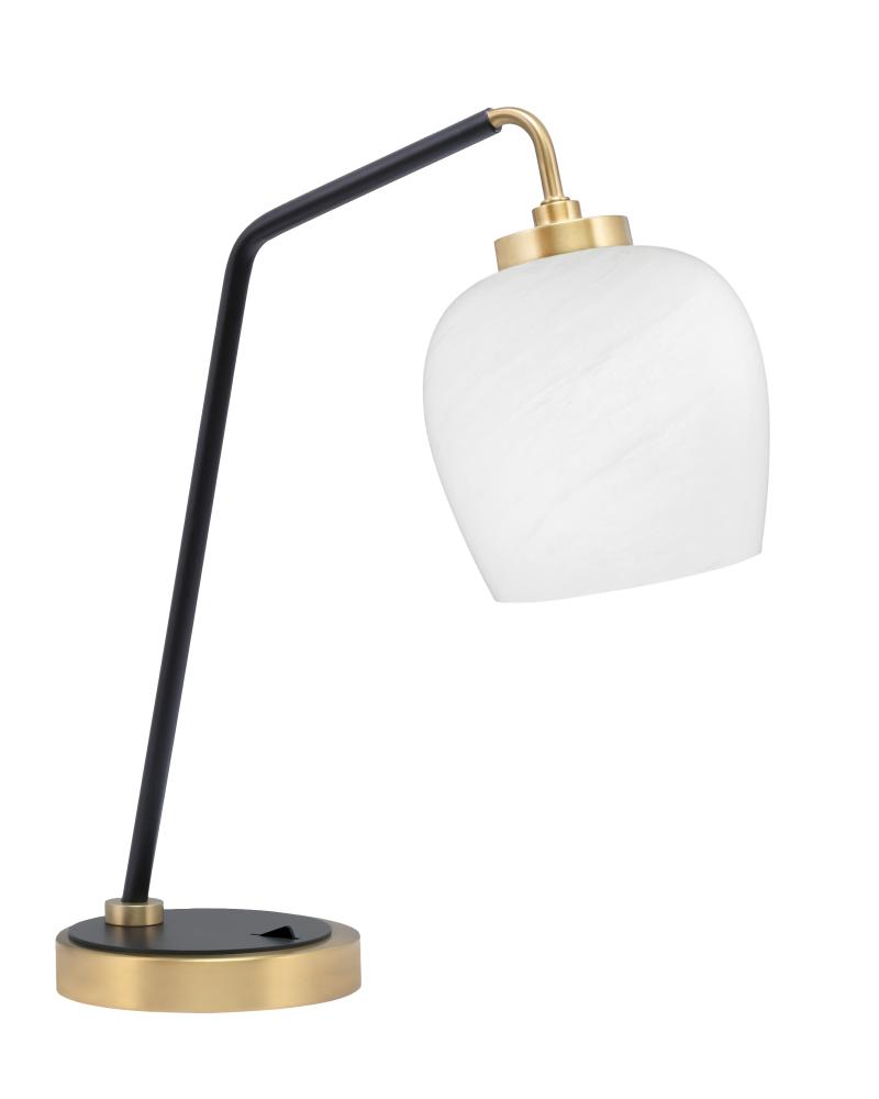 Desk Lamp, Matte Black & New Age Brass Finish, 6" White Marble Glass