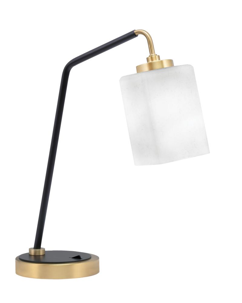 Desk Lamp, Matte Black & New Age Brass Finish, 4" Square White Muslin Glass