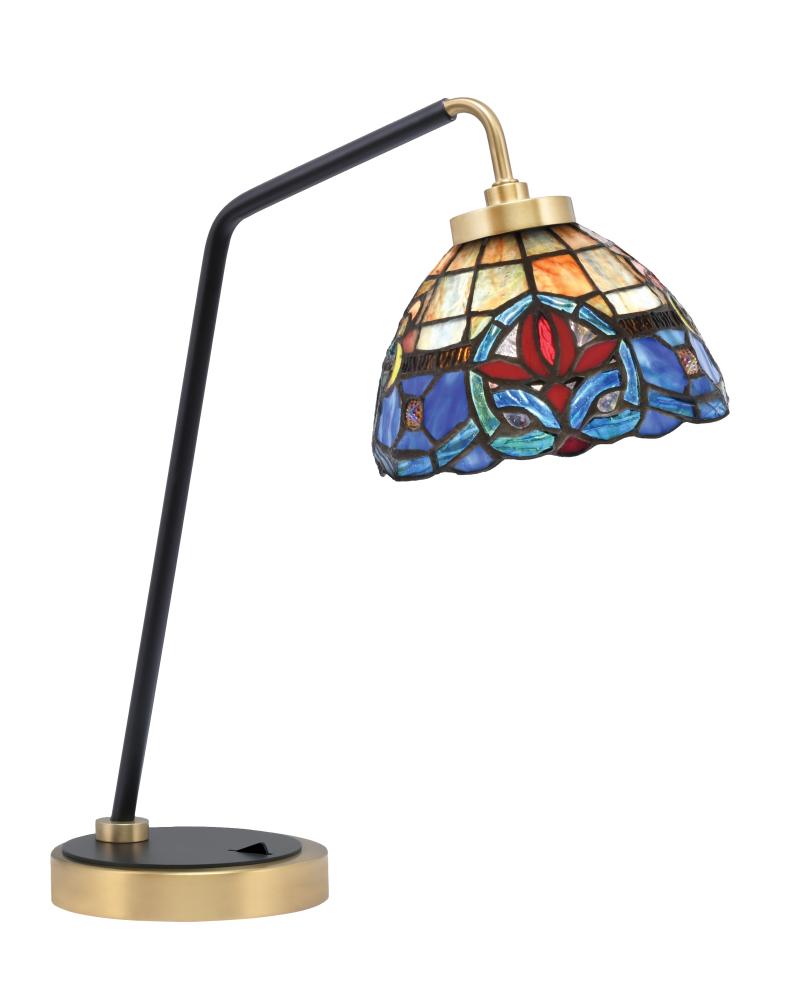 Desk Lamp, Matte Black & New Age Brass Finish, 7" Sierra Art Glass