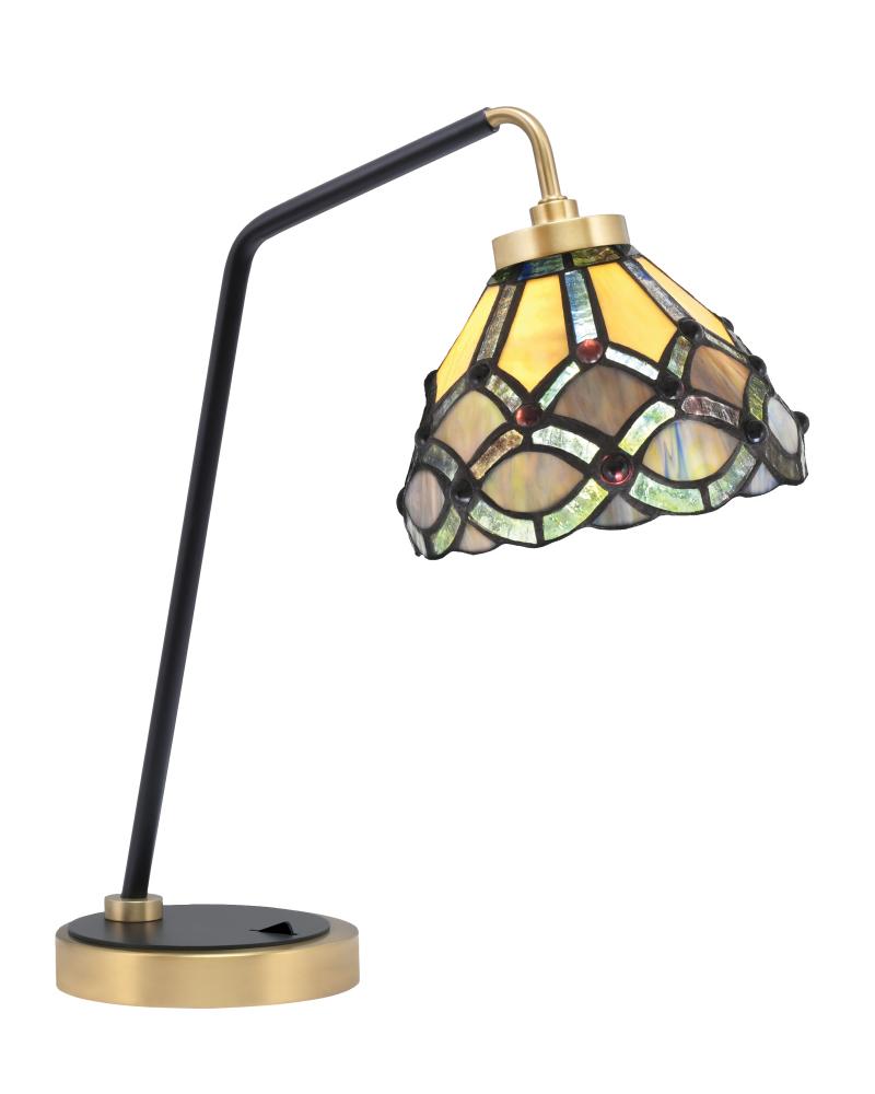 Desk Lamp, Matte Black & New Age Brass Finish, 7" Grand Merlot Art Glass