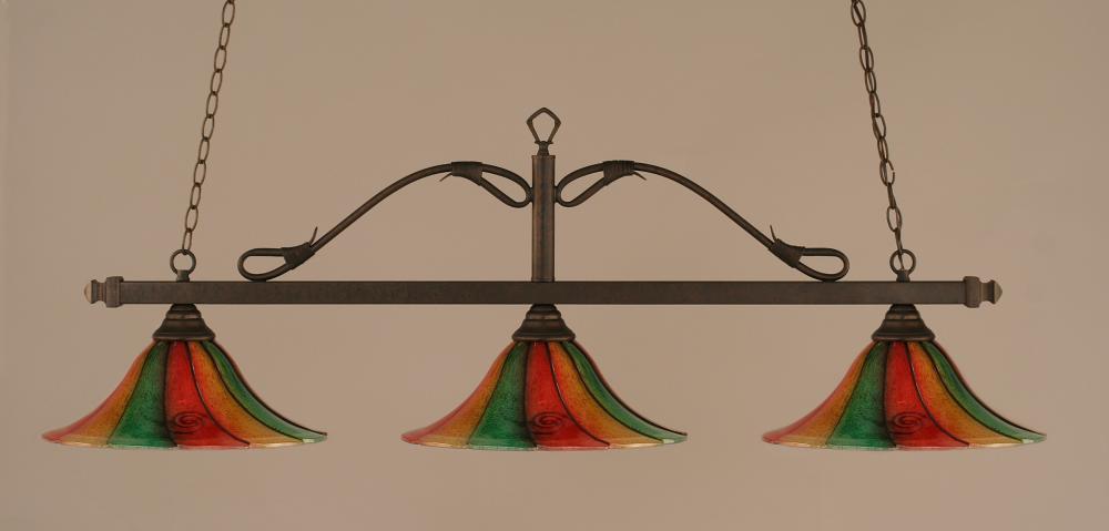 Three Light Bronze Mardi Gras Glass Island Light