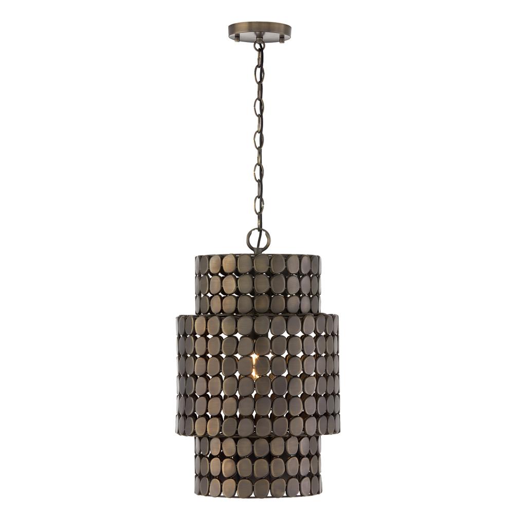 1-Light Medallion Cylindrical Pendant in Dark Brass