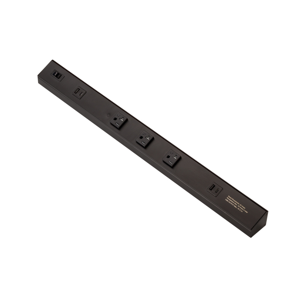 ATOM 24INCH POWER STRIP BLACK FINISH 3 20A TR RECEPTACLES 2 USB 1 RESET SWITCH