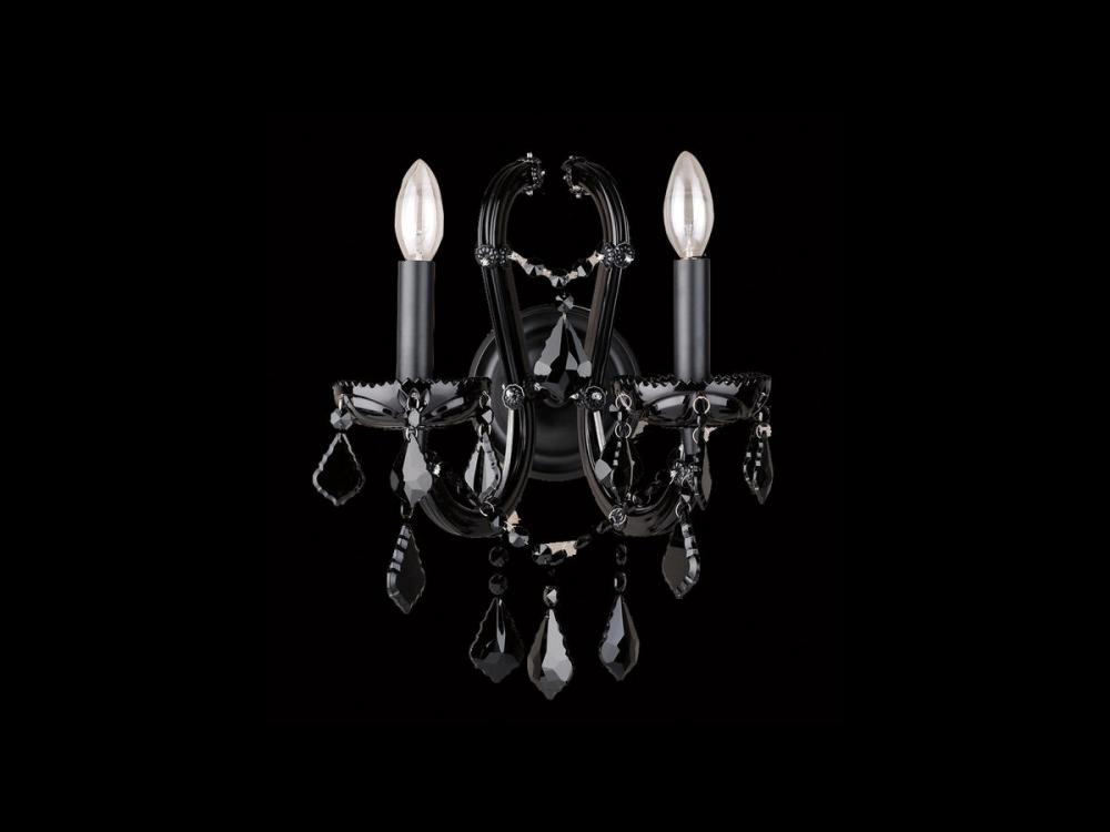 ONYX LANE. 2 LIGHT BLACK CRYSTAL WALL SCONCE