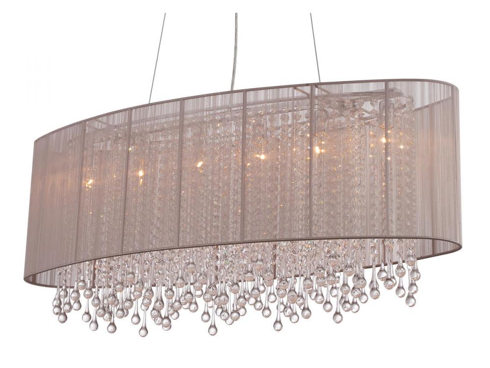 Beverly Dr. 39" Oval Silk String Shade And Crystal Chandelier in Taupe
