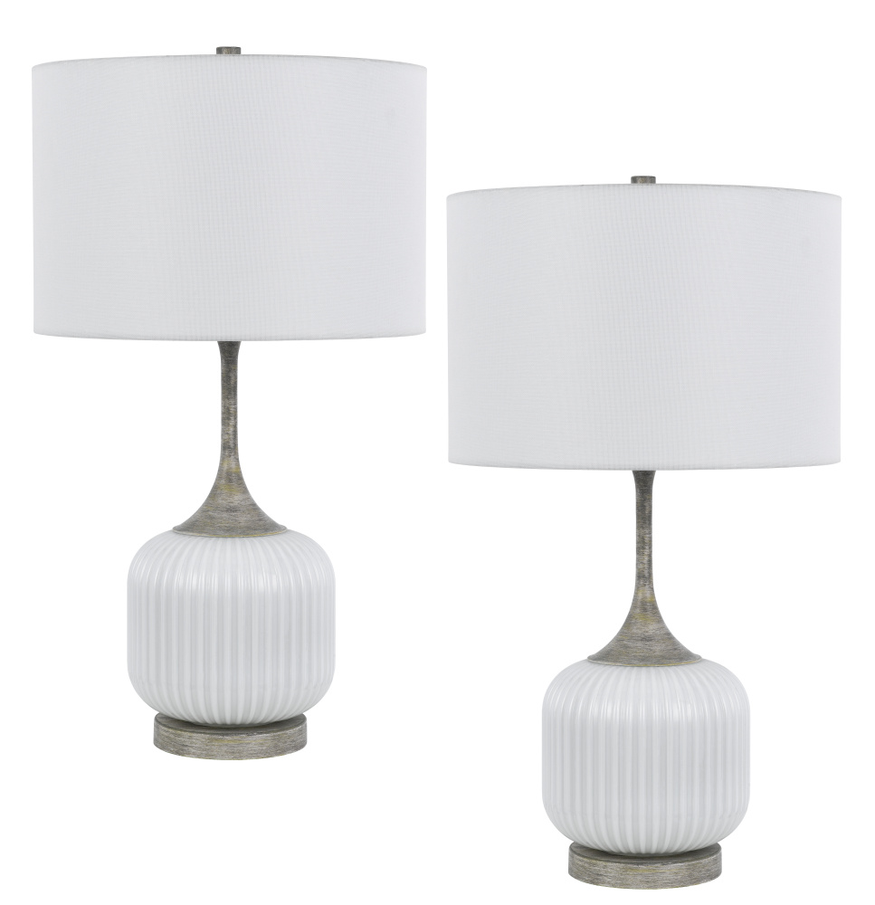 150W 3 way Palmyra metal/glass table lamp. Sold in pairs