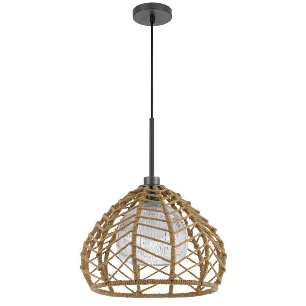 Dunn 60W metal pendant with burlap roped shade