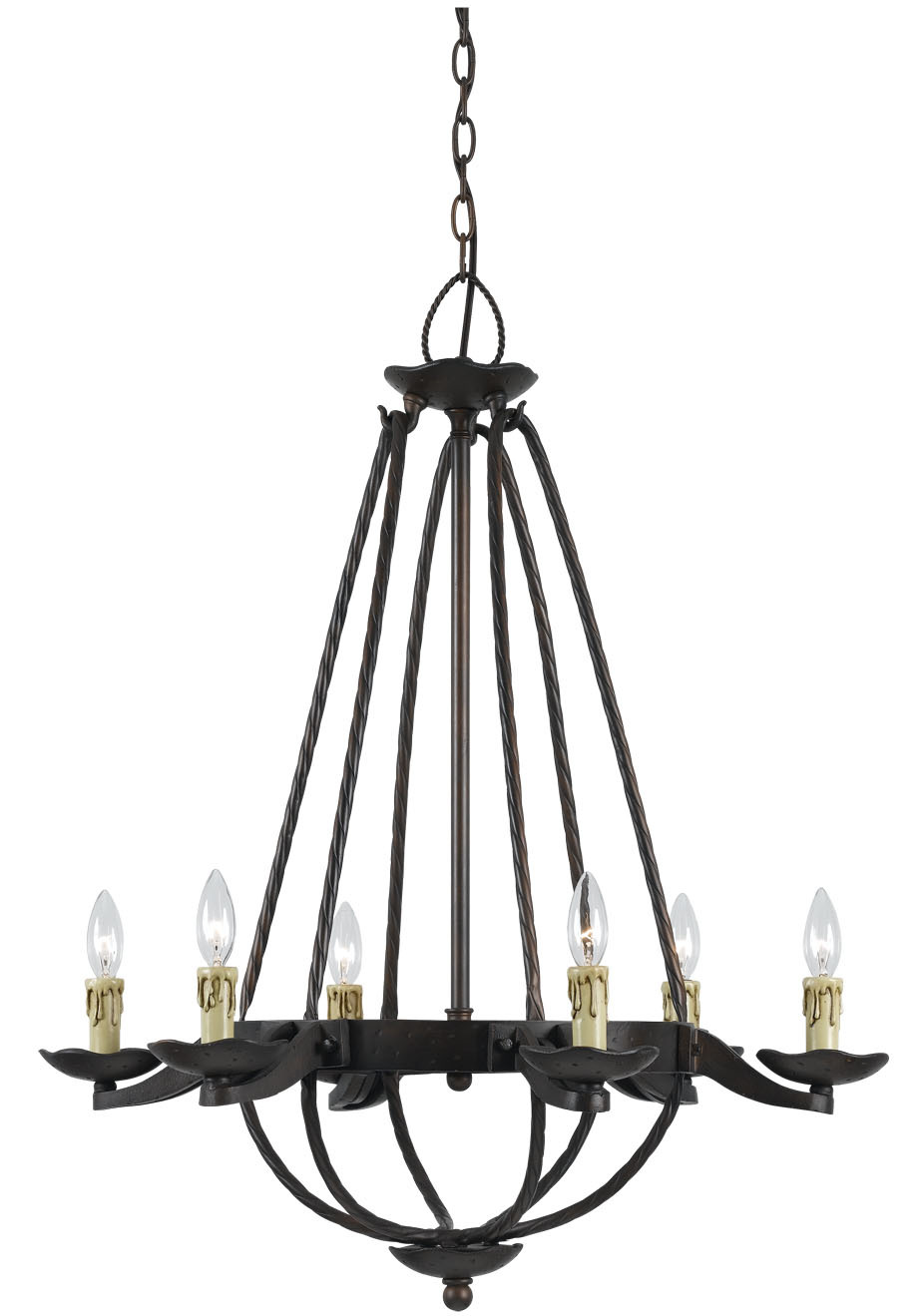 60W X 6 MOJAVE HAND FORGED IRON 6 LIGHT CHANDELIER