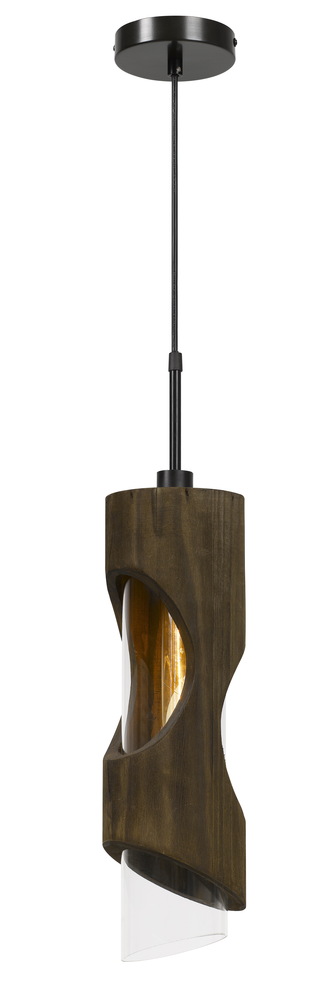 60W Zamora Wood Pendant With Clear Glass Shade (Edison Bulb Not included)