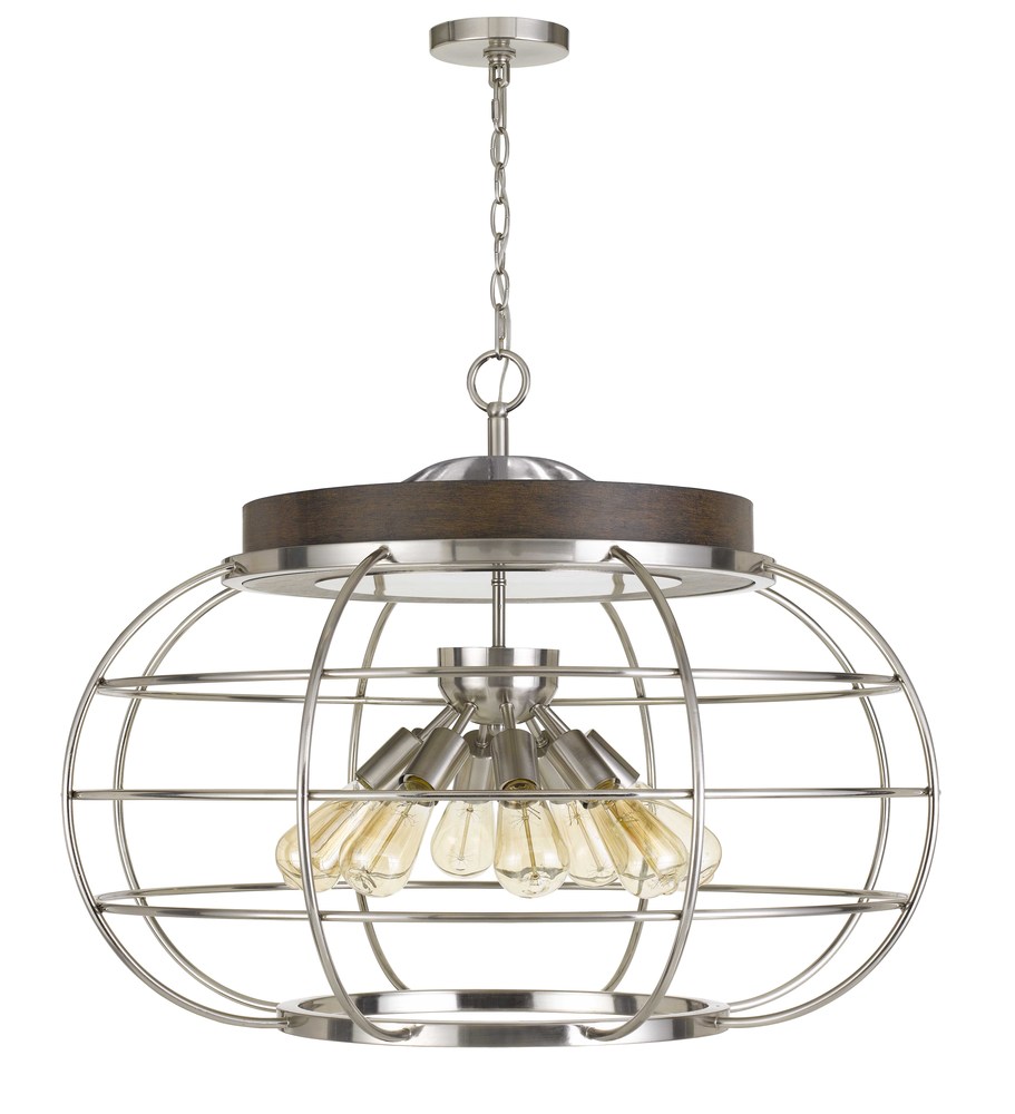 25" Height Metal Chandelier in Brushed Steel/Wood Finish