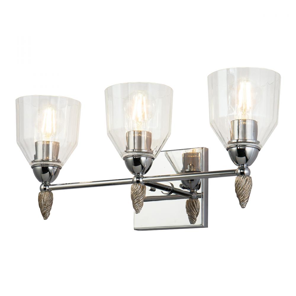 Felice 3 Light Vanity Light In Polished Chrome With Silver Accents