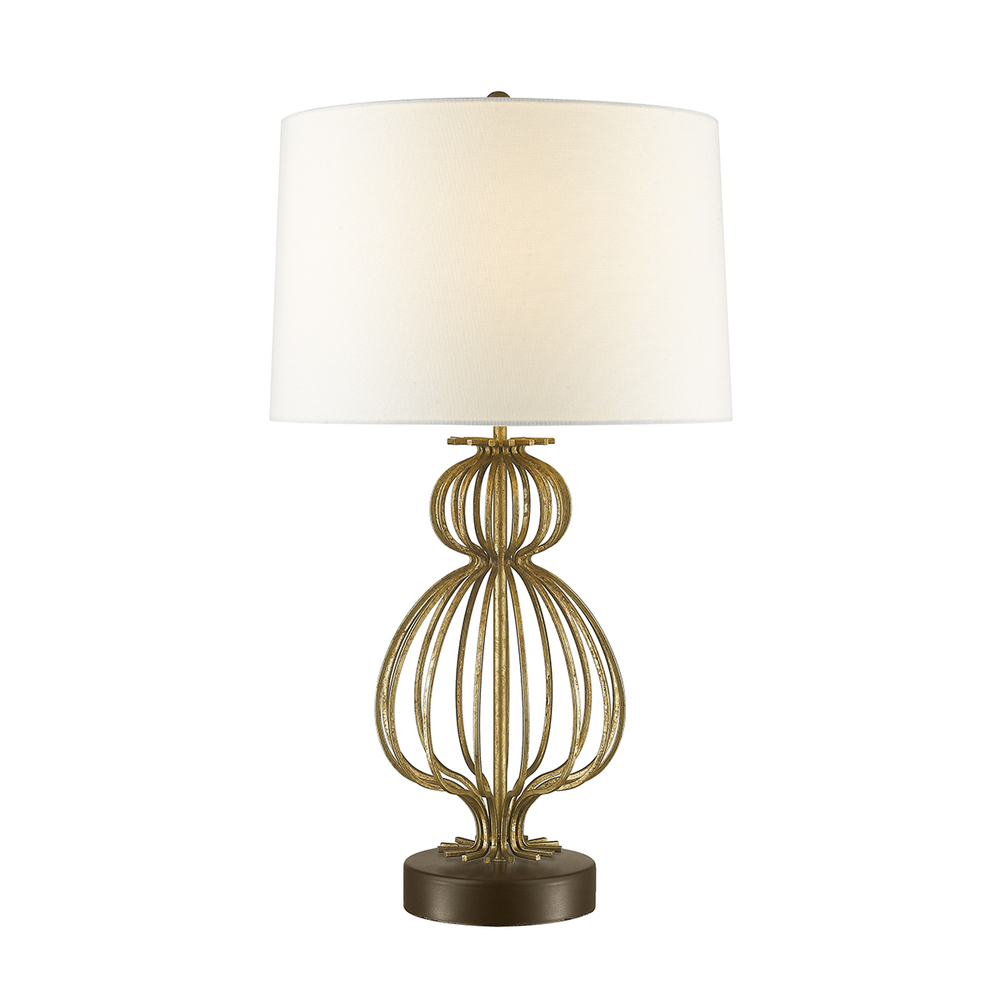 Lafitte Distressed Buffet  Table Lamp with White Fabric Drum shade