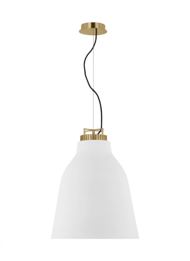 The Forge Large Tall 1-Light Damp Rated Integrated Dimmable LED Ceiling Pendant in Natural Brass