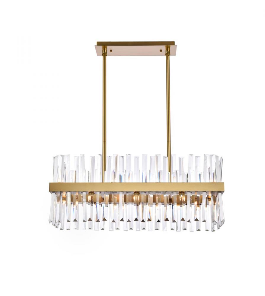 Serephina 30 Inch Crystal Rectangle Chandelier Light in Satin Gold