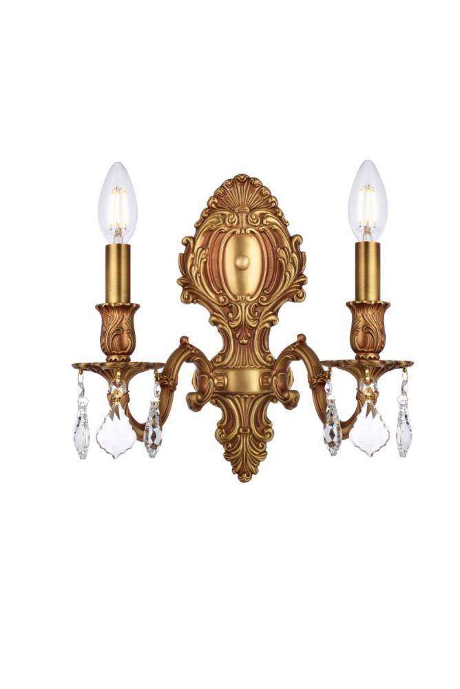 Monarch 2 light French Gold Wall Sconce Clear Royal Cut Crystal