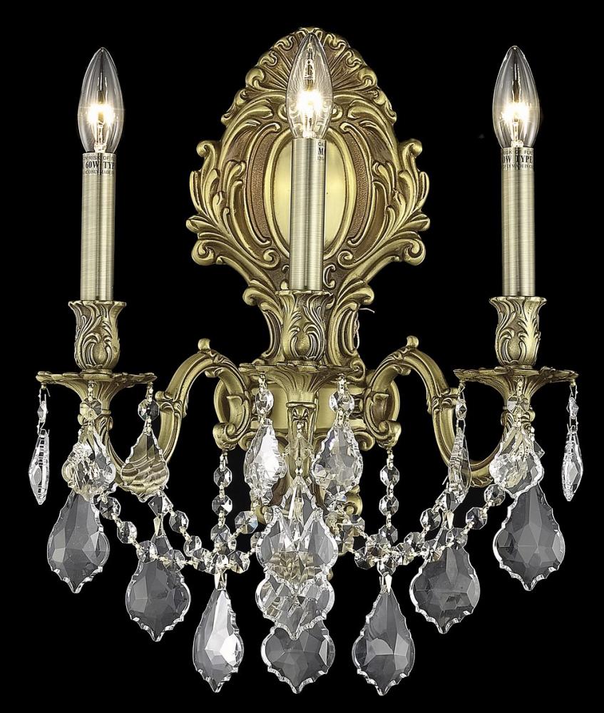 Monarch 3 light French Gold Wall Sconce Clear Royal Cut Crystal