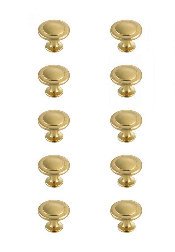Logyn 1.3" Diameter Brushed Gold Mushroom Knob Multipack (Set of 10)
