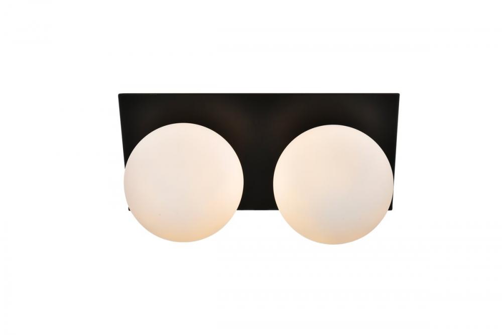 Jillian 2 light Black and frosted white Bath Sconce