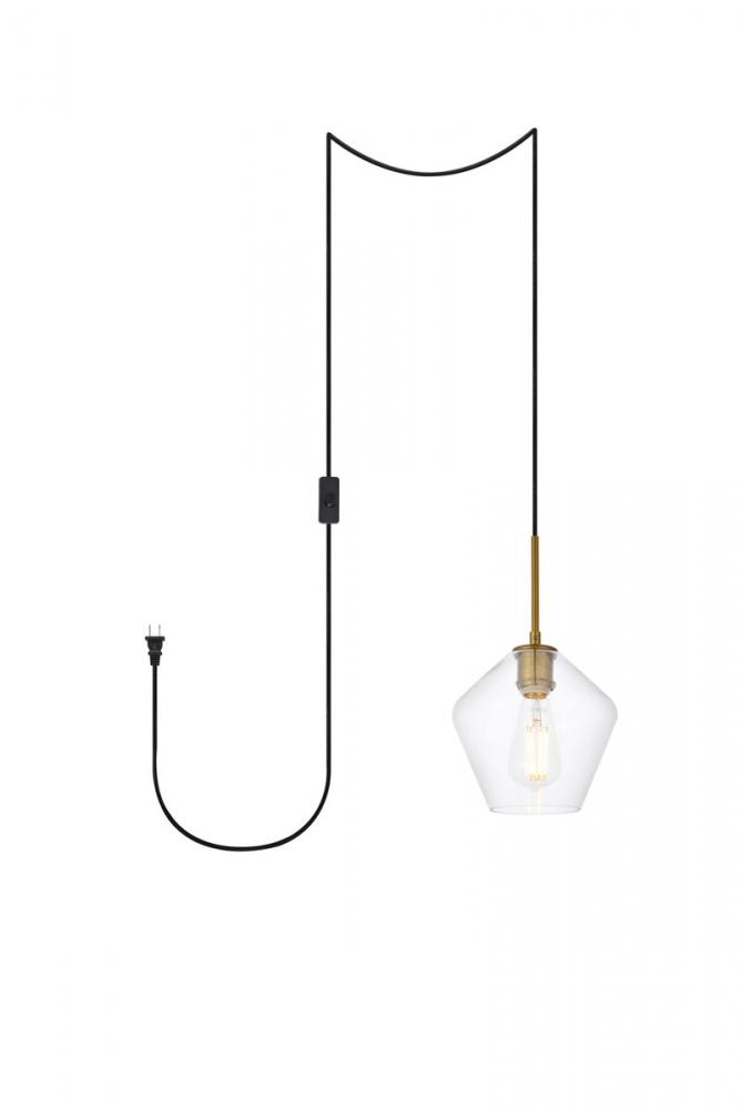 Gene 1 Light Brass and Clear Glass Plug-in Pendant