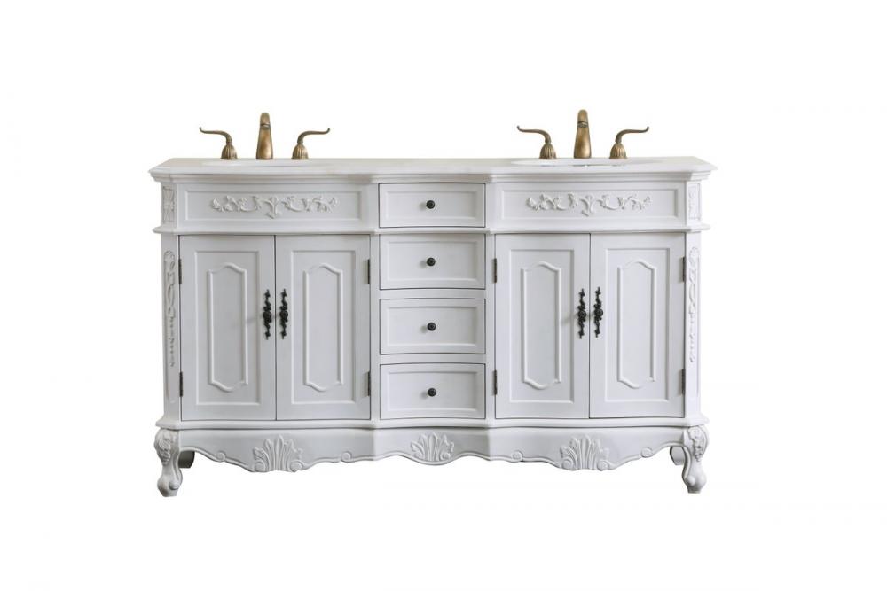 60 In. Double Bathroom Vanity Set in Antique White