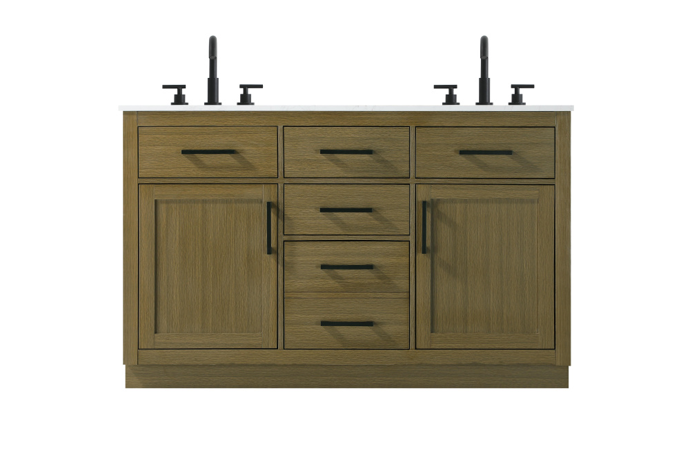 Vanity Cabinet 2Dr5Dw 54"W x 22"D x 35''H Chestnut Brown