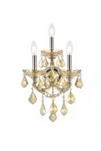 Elegant 2800W3GT-GT/RC - Maria Theresa 3 Light Golden Teak Wall Sconce Golden Teak (Smoky) Royal Cut Crystal