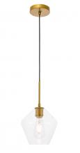 Elegant LD2256BR - Gene 1 Light Brass and Clear Glass Pendant