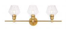 Elegant LD2316BR - Gene 3 Light Brass and Clear Glass Wall Sconce