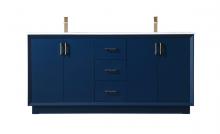 Elegant VF19672DBL - Hayes Vanity Cabinet 3Dw 4Dr 72"W x 22"D x 35"H blue