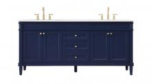 Elegant VF31872DBL - 72 inch double bathroom vanity in blue