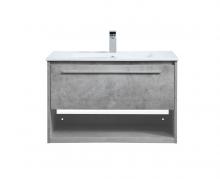 Elegant VF43030CG - 30 inch Single Bathroom Floating Vanity in Concrete Grey