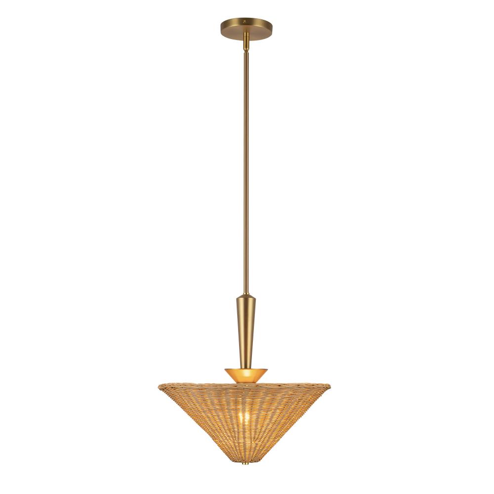 Bridgette 16-in Brushed Gold/Rattan Socket Pendant