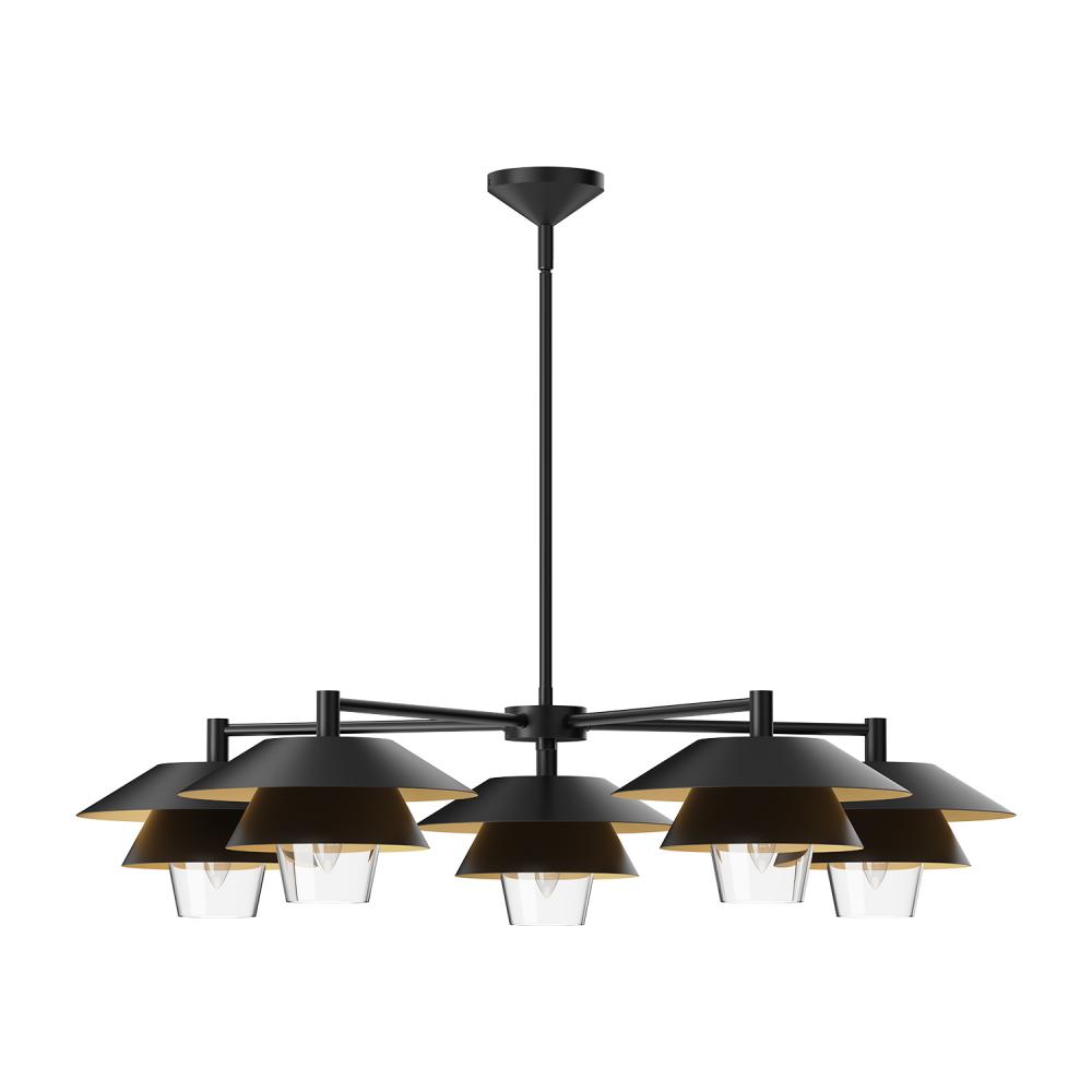 Tetsu 38-in Matte Black/Clear Glass 5 Lights Chandeliers