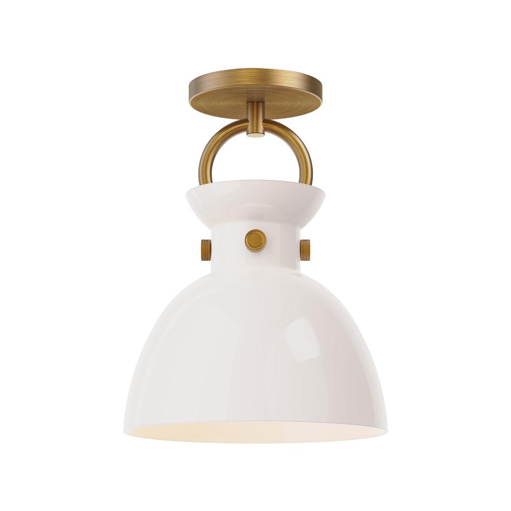 Waldo 9-in Aged Gold/Glossy Opal Glass 1 Light Semi Flush Mount