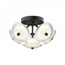 Alora Lighting FM417606MBCR - Hera 16-in Matte Black/Clear Ribbed Glass LED Flush Mount