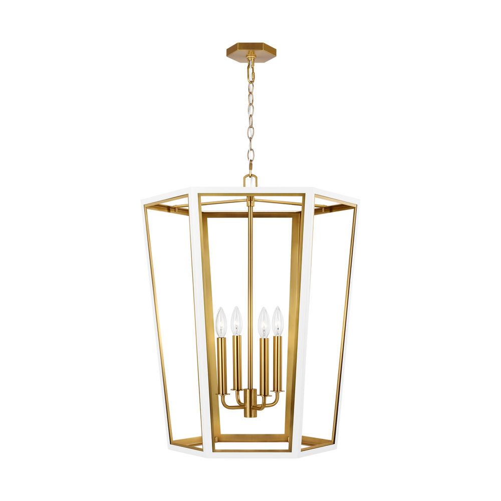 Curt traditional dimmable indoor medium 4-light lantern chandelier in a matte white finish with gold