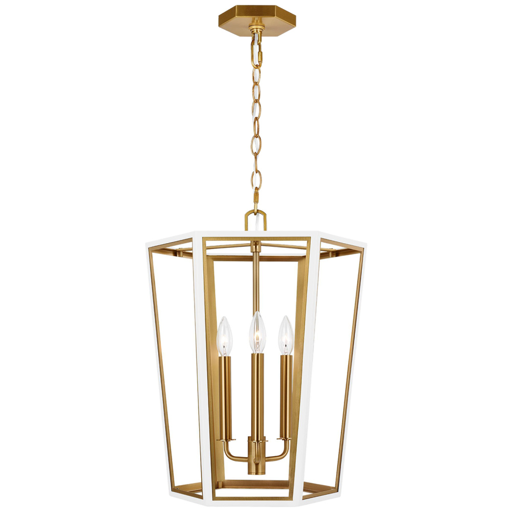 Curt traditional dimmable indoor small 3-light lantern chandelier in a matte white finish with gold