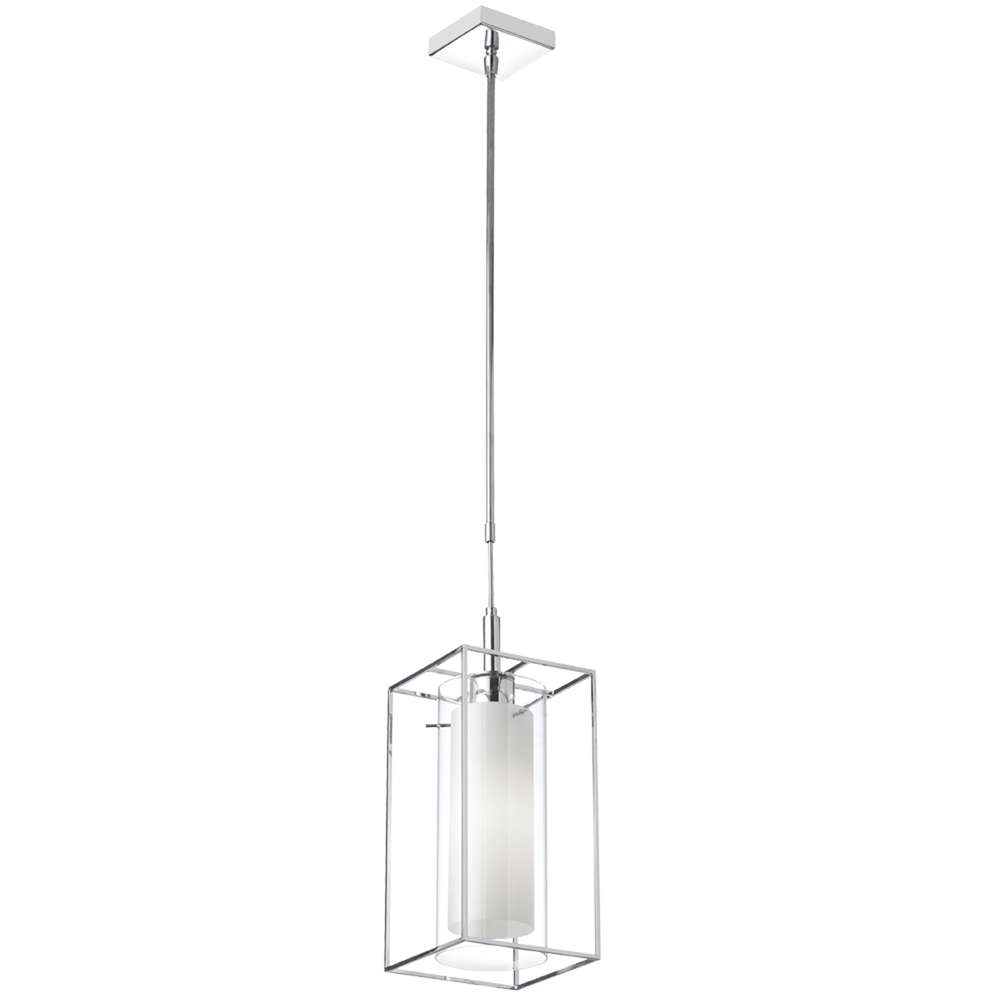 1 Light Pendant, Frosted Glass Inside, Rectangular Metal Frame