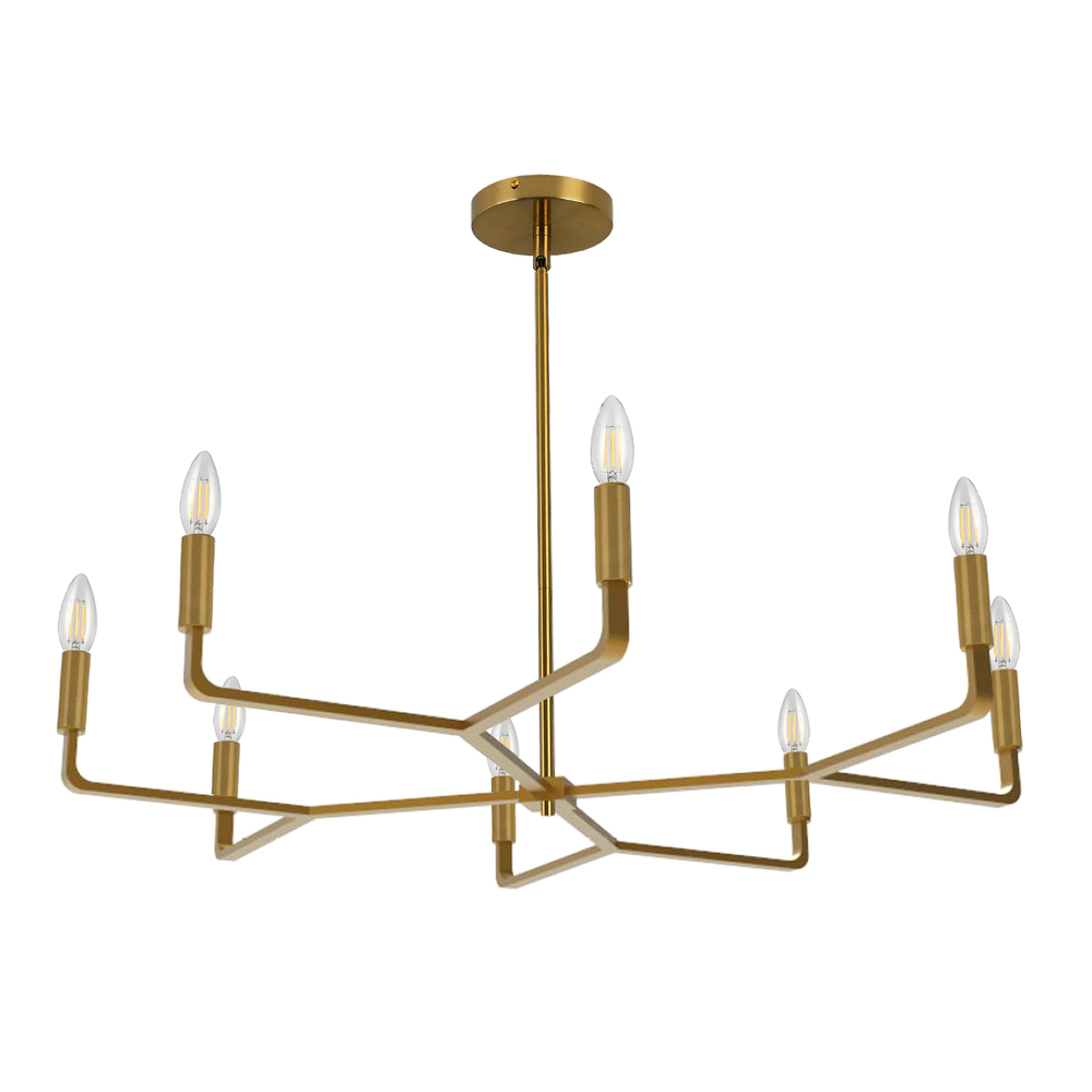 8 Light Incandescent Chandelier, Aged Brass